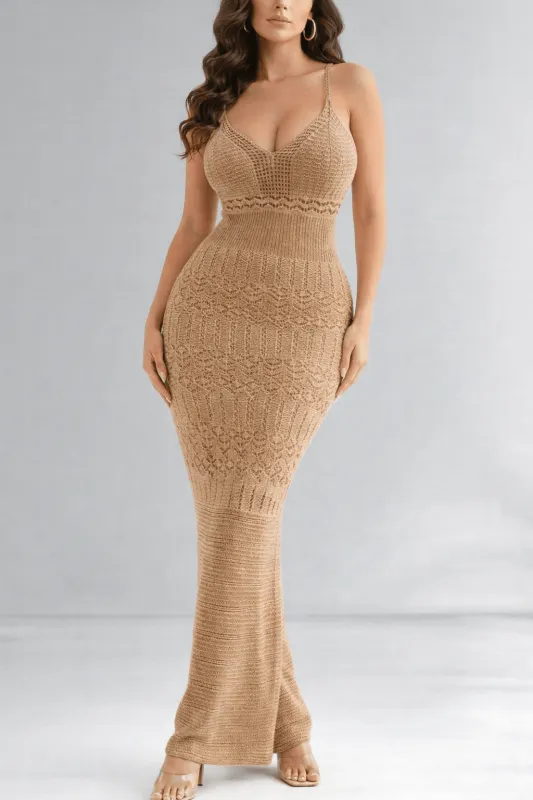Taupe Knit Maxi Dress made by Hot Miami Styles