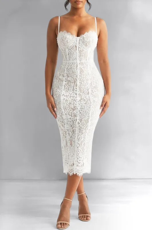 White Lace Padded Boned Underwire Corset Midi Dress made by Hot Miami Styles