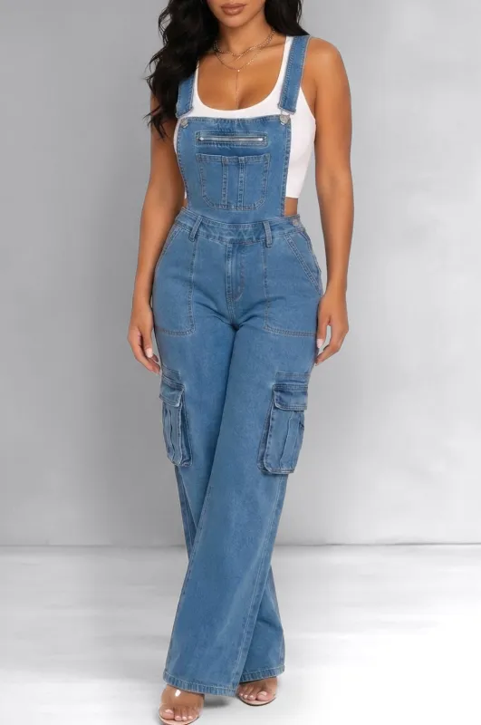 Blue Denim Cargo Overall Pants made by Vibrant