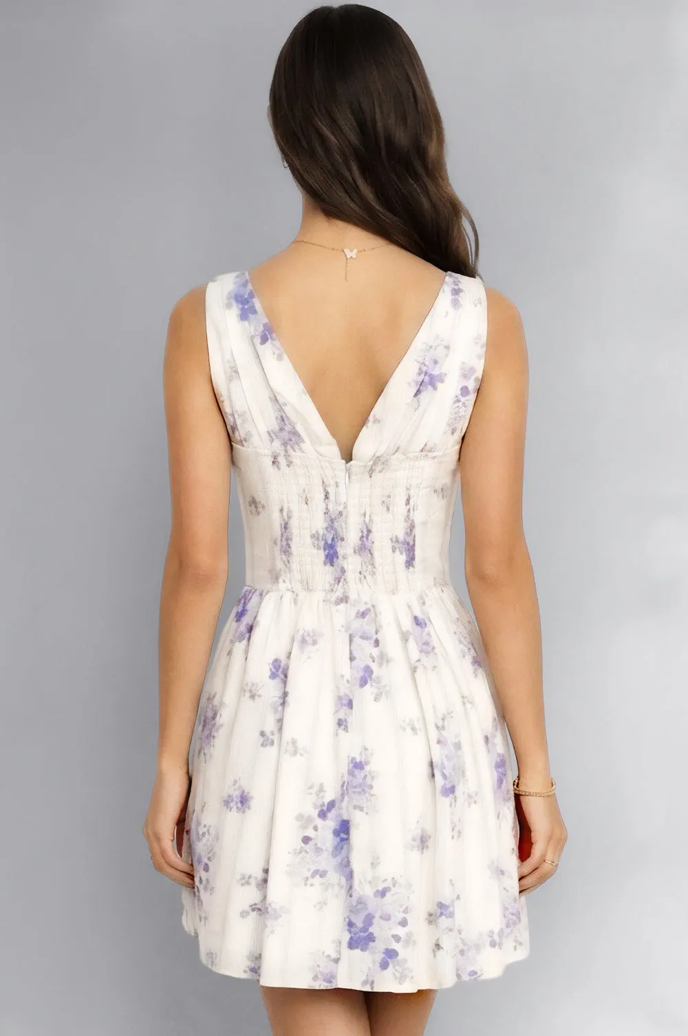 Cream Lilac Floral Print Corset Mini Dress sold by Hot Miami Styles product image thumbnail 2