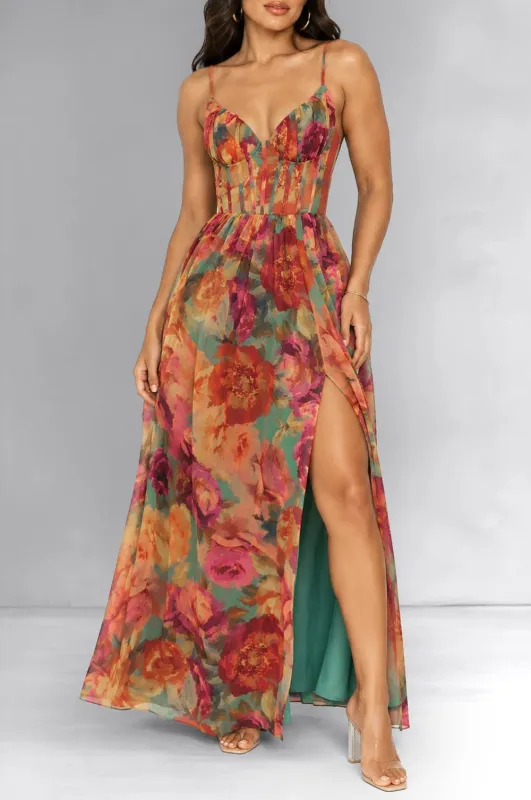 Floral Multi Color Sweetheart Corset Maxi Dress made by Dress Forum