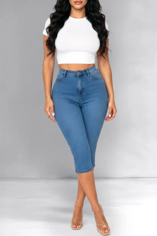 Denim High Waist Sculpt Capri Pants made by Vibrant