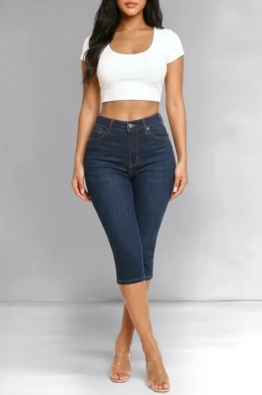 Dark Denim High Waist Capri Pants made by Vibrant