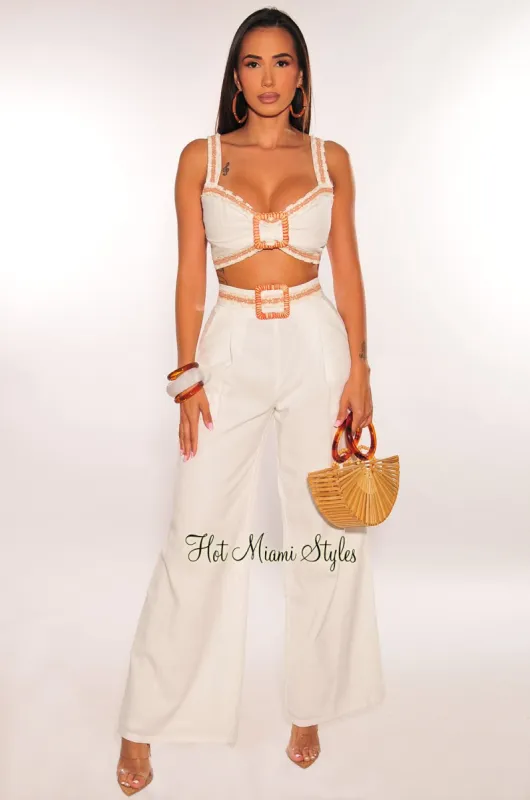 White Linen Wooden Palazzo Pants Two Piece Set sold by Hot Miami Styles