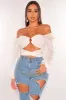 White O-Ring Cut Out Long Sleeve Wrap Around Crop Top sold by Hot Miami Styles
