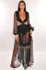 Black Fringe Cut Out Lace Up Back Long Sleeves Maxi Dress sold by Hot Miami Styles
