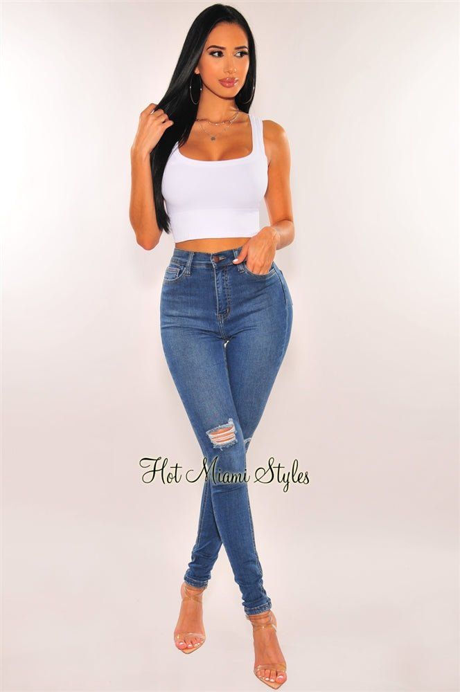 White Seamless Ribbed Tank Top sold by Hot Miami Styles product image thumbnail 3