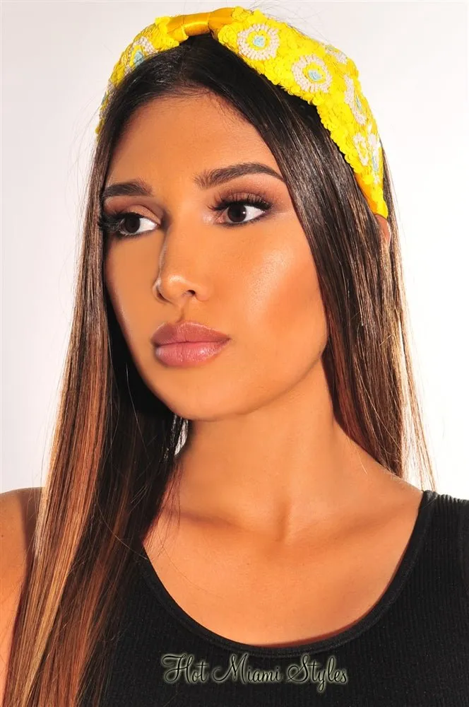 Yellow White Knotted Headband sold by Hot Miami Styles