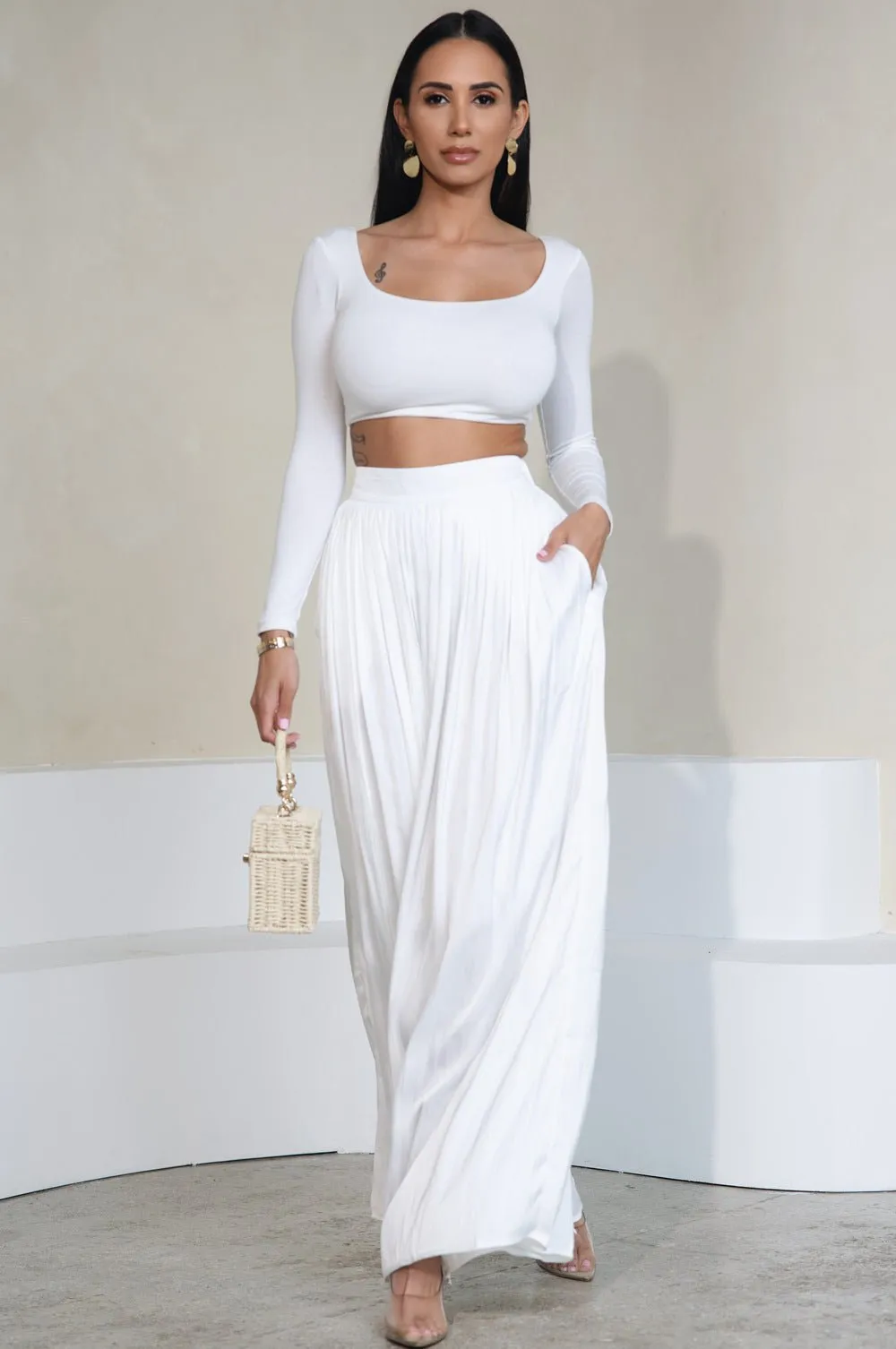 White Silky High Waist Pleated Palazzo Pants sold by Hot Miami Styles