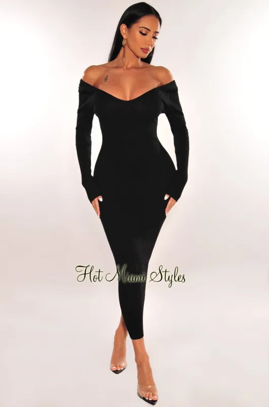 Black Ribbed Knit Long Sleeves Dress sold by Hot Miami Styles
