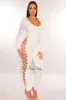 White Long Sleeve Lace Up Back Jumpsuit sold by Hot Miami Styles