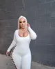 White Long Sleeve Lace Up Back Jumpsuit sold by Hot Miami Styles