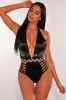 Black Halter Rhinestone Strappy Sides Swimsuit sold by Hot Miami Styles