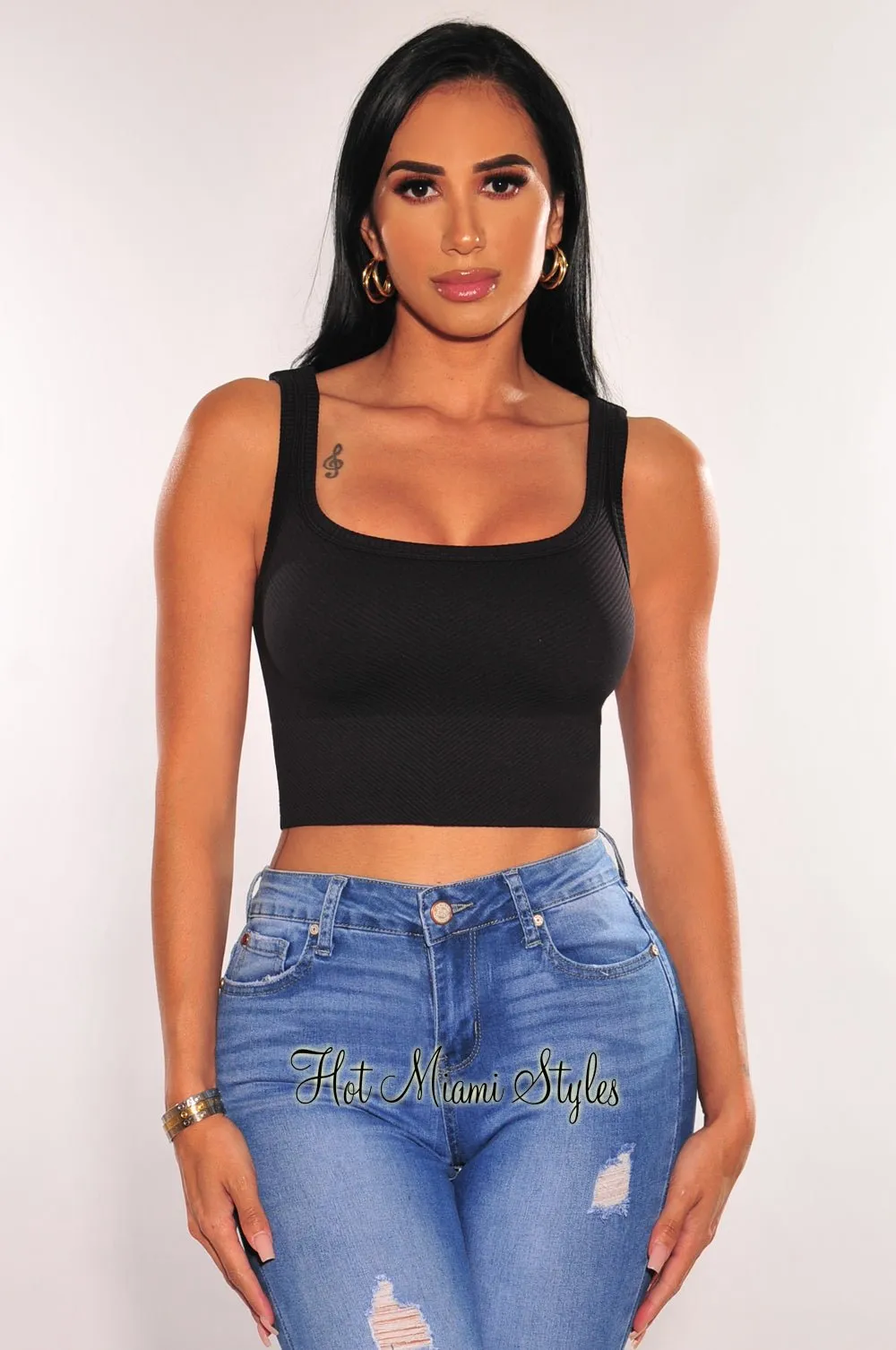 Black Seamless Ribbed Tank Top sold by Hot Miami Styles