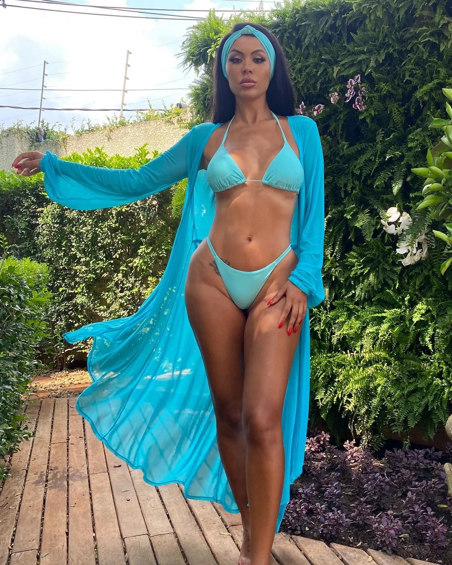 Light Aqua Padded Triangle Scrunch Butt Bikini + Headband sold by Hot Miami Styles product image thumbnail 3