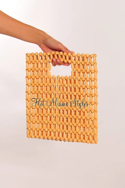 Nude Wood Beaded Squared Handbag sold by Hot Miami Styles