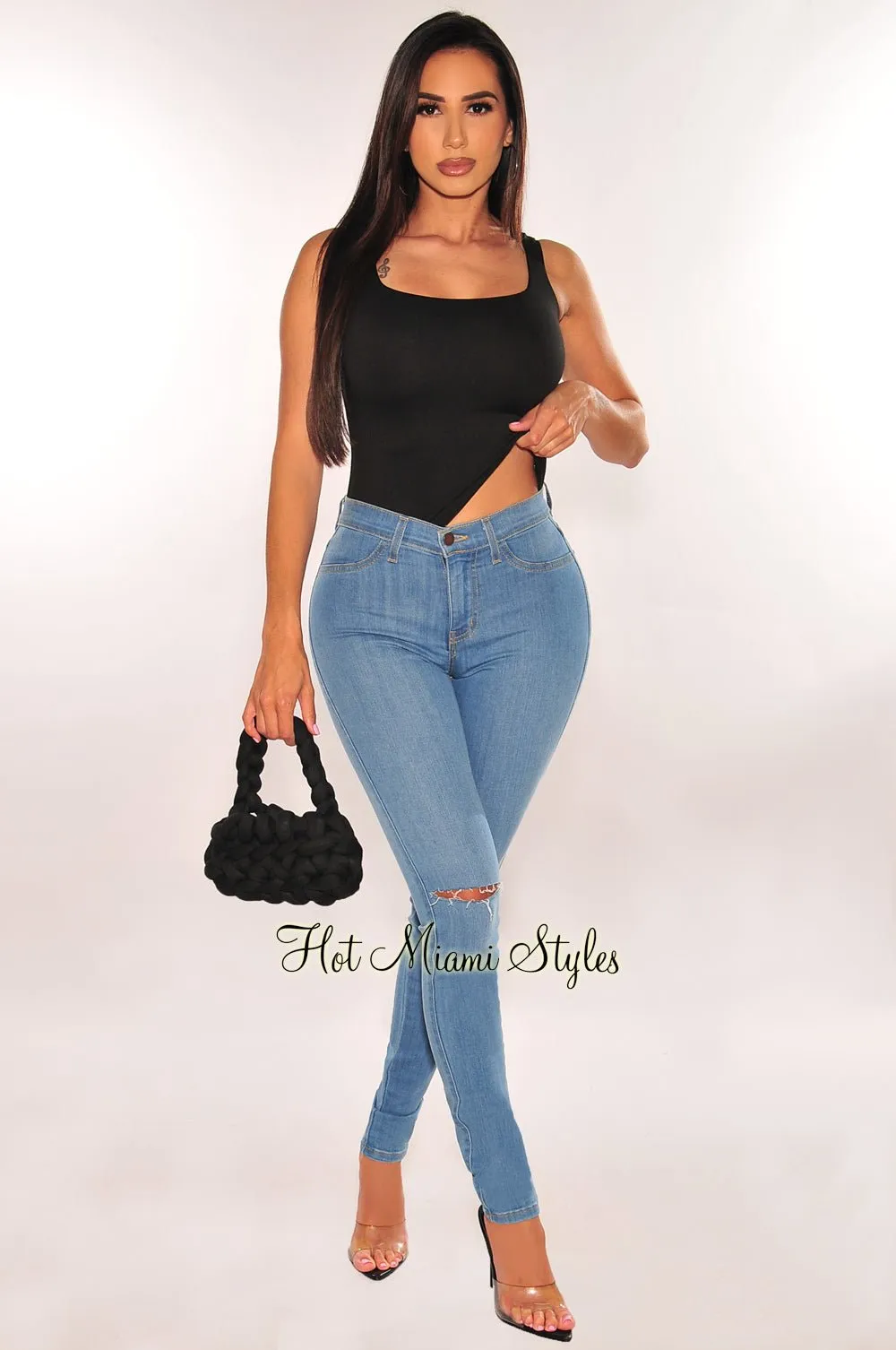 HMS Essential Black Square Neck Top sold by Hot Miami Styles product image thumbnail 3