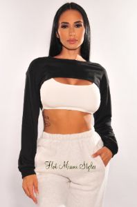 Black Long Sleeve Cropped Cut Out Sweater sold by Hot Miami Styles