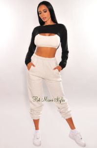 Black Long Sleeve Cropped Cut Out Sweater sold by Hot Miami Styles