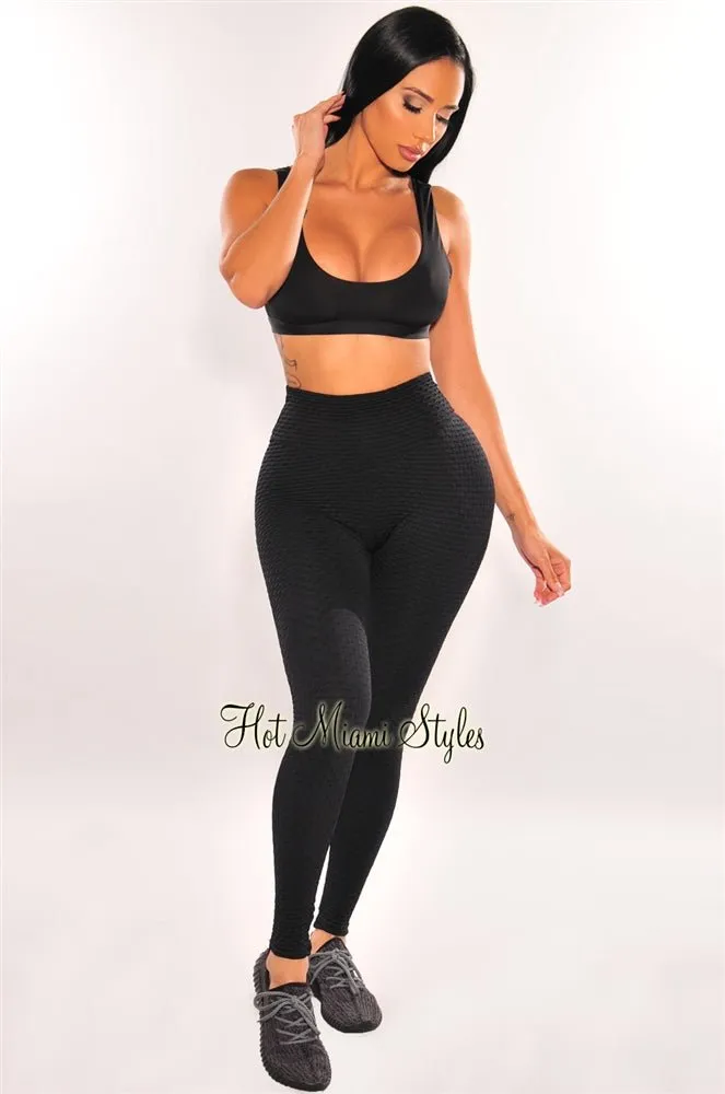HMS Fit: Black Textured Scrunch Butt High Waist Leggings sold by Hot Miami Styles product image thumbnail 2