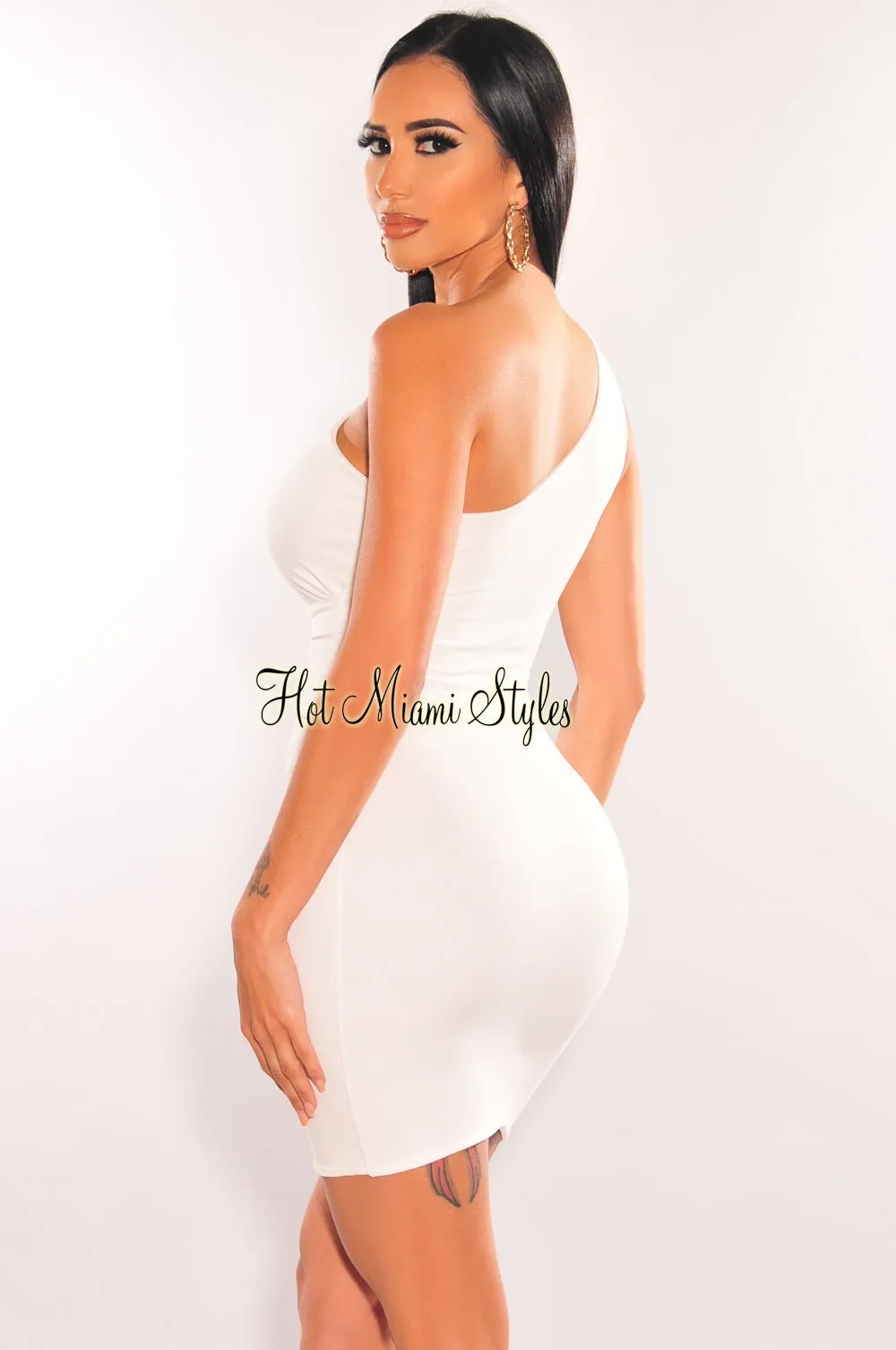 White One Shoulder Cut Out Mini Dress sold by Hot Miami Styles product image thumbnail 2