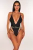 Black Mesh Nude Illusion Spaghetti Strap Deep V Neck Swimsuit sold by Hot Miami Styles