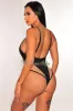 Black Mesh Nude Illusion Spaghetti Strap Deep V Neck Swimsuit sold by Hot Miami Styles