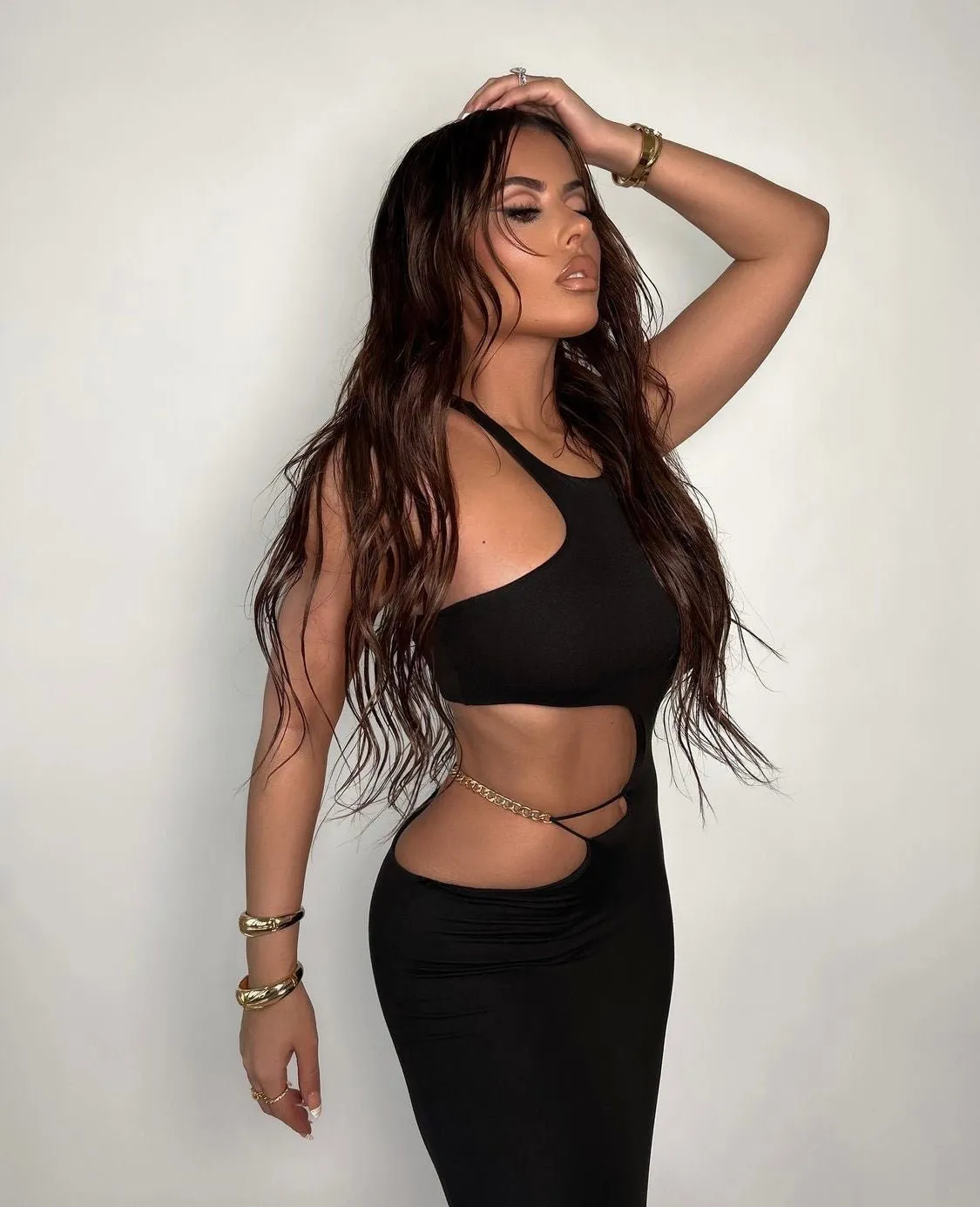 Black Sleeveless Gold Chain Cut Out Midi Dress sold by Hot Miami Styles product image thumbnail 5