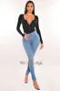 Black Ribbed Round Neck Long Sleeve Snap Button Up Bodysuit sold by Hot Miami Styles