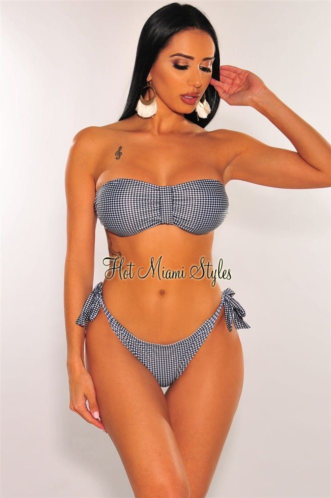 Black Gingham Checker Tie Up Sides Scrunch Butt Bikini sold by Hot Miami Styles product image thumbnail 3