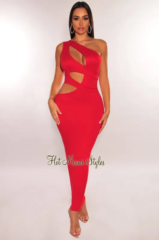 Red One Shoulder Cut Out Midi Dress sold by Hot Miami Styles