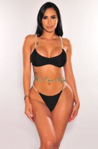Black Pearl Straps Scoop Neck Scrunch Butt Bikini sold by Hot Miami Styles