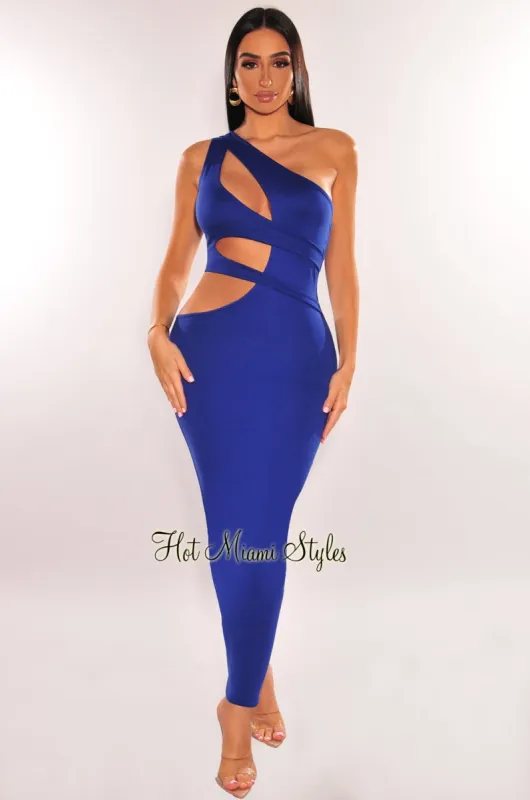 Royal Blue One Shoulder Cut Out Midi Dress sold by Hot Miami Styles