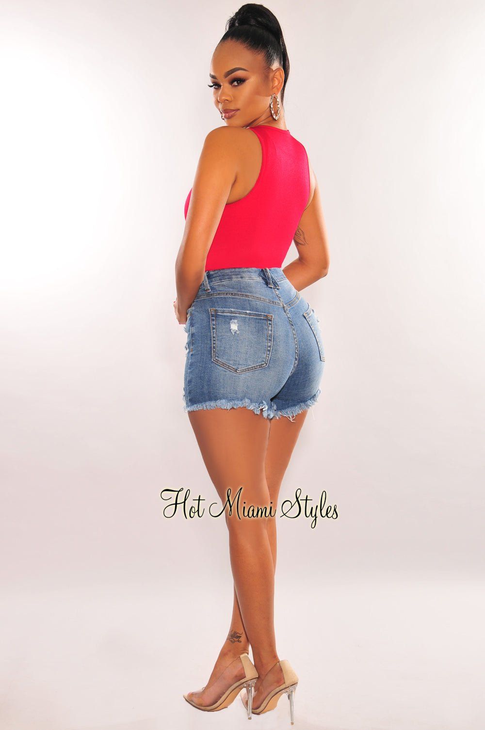 HMS Essential: Red Ribbed Seamless Sleeveless Bodysuit sold by Hot Miami Styles product image thumbnail 4