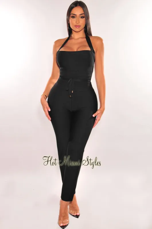 WAIST SNATCHED: Black Bandage Halter Belted Jumpsuit sold by Hot Miami Styles