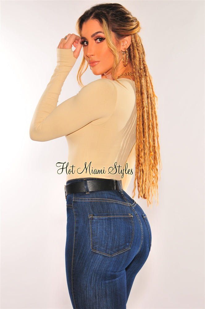 HMS Essential: Nude V Neck Seamless Long Sleeves Long Top sold by Hot Miami Styles product image thumbnail 2