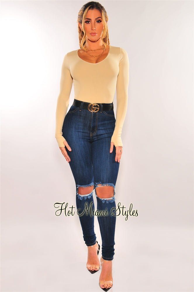 HMS Essential: Nude V Neck Seamless Long Sleeves Long Top sold by Hot Miami Styles product image thumbnail 3