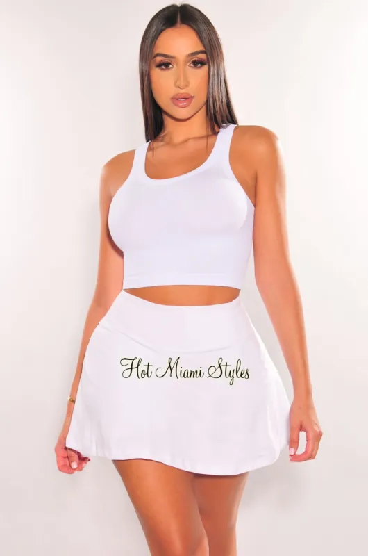 White High Waist Pleated Skort sold by Hot Miami Styles