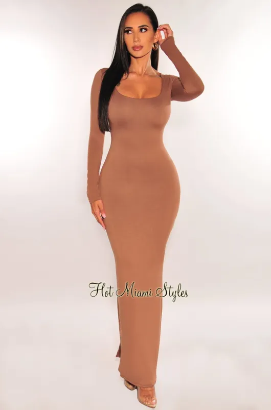 Toffee Round Neck Long Sleeve Maxi Dress sold by Hot Miami Styles