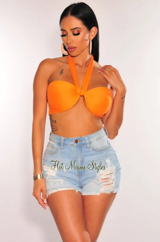 Tangerine Double Lined Multiwear Bandeau Tie Up Crop Top sold by Hot Miami Styles
