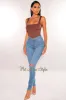 Brown Silky Sleeveless Square Neck Bodysuit sold by Hot Miami Styles