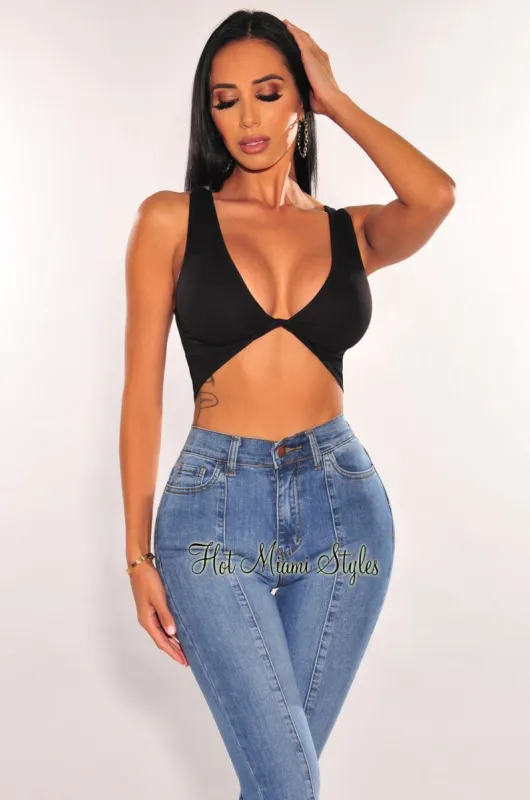 Black Seamless Ribbed Twisted Sleeveless Crop Top sold by Hot Miami Styles