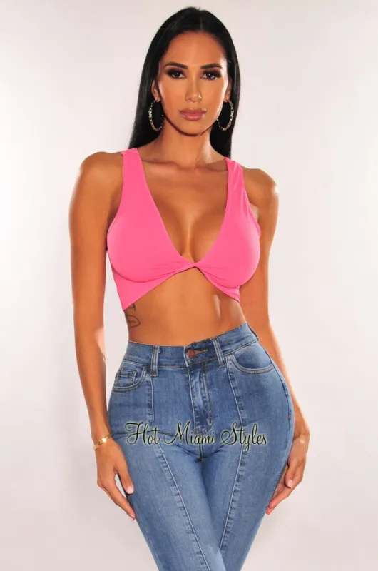 Pink Seamless Ribbed Twisted Sleeveless Crop Top sold by Hot Miami Styles