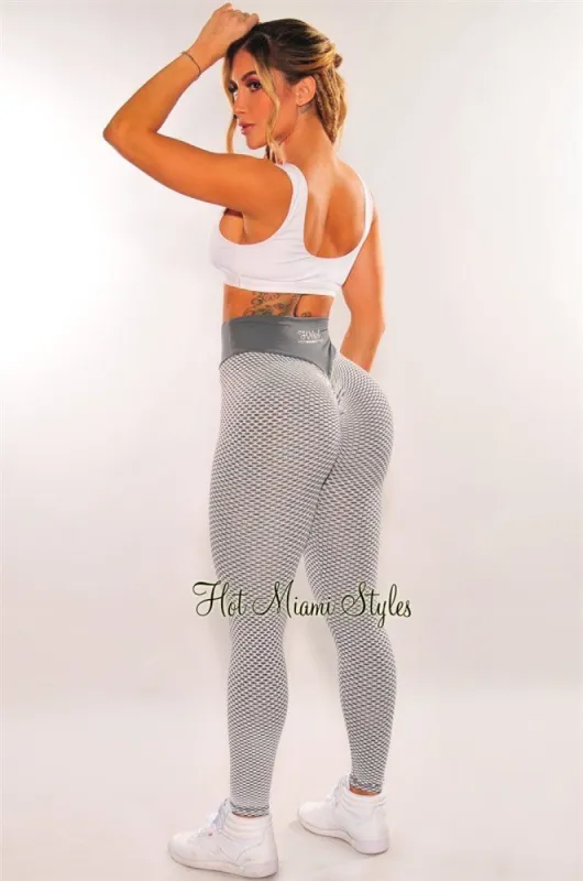 HMS Fit: Gray Textured Scrunch Butt High Waist Leggings sold by Hot Miami Styles
