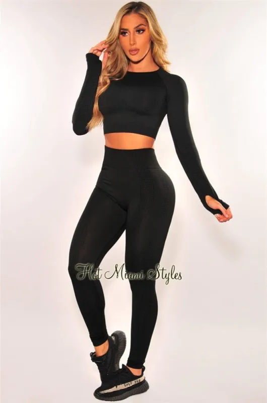 HMS Fit: Black Seamless Long Sleeves Leggings Two Piece Set sold by Hot Miami Styles