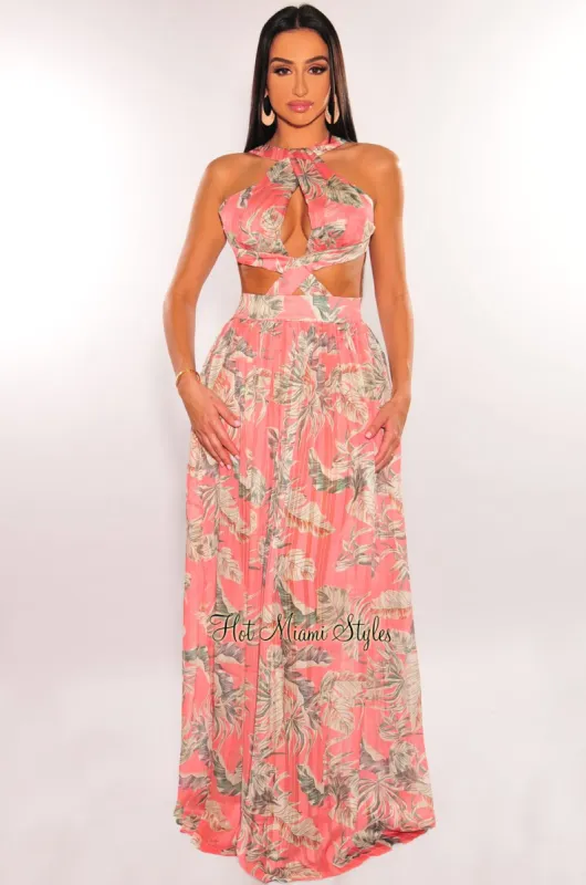 Blush Floral Print Padded Cut Out Open Back Maxi Dress sold by Hot Miami Styles