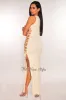 Cream Sleeveless Lace Up Sides Double Slit Maxi Dress sold by Hot Miami Styles