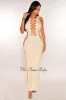 Cream Sleeveless Lace Up Sides Double Slit Maxi Dress sold by Hot Miami Styles