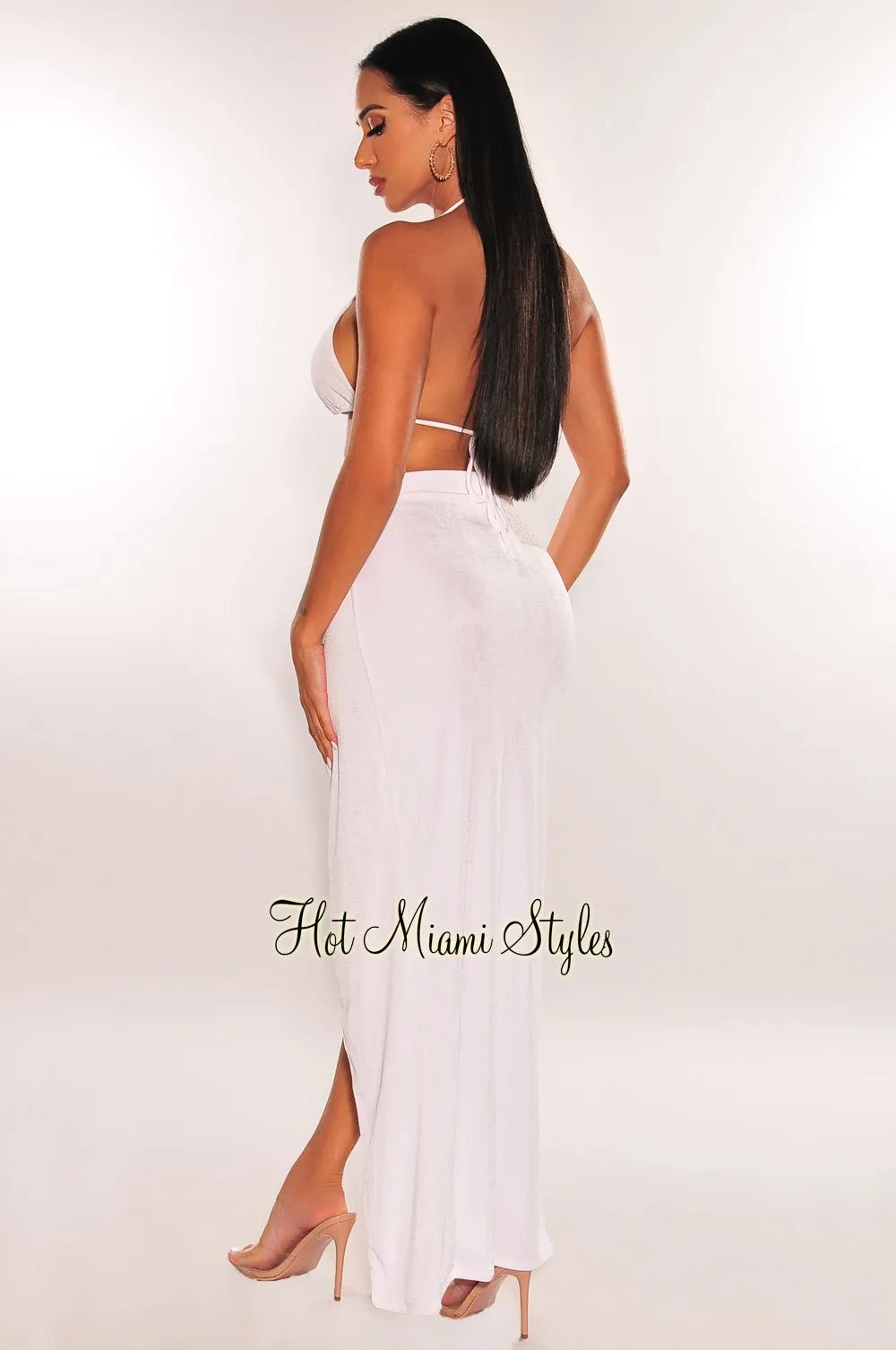 White Gold Ring Triangle Top Slit Skirt Two Piece Set sold by Hot Miami Styles product image thumbnail 2