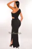 Black One Shoulder Ruched Drawstring Keyhole Slit Dress sold by Hot Miami Styles